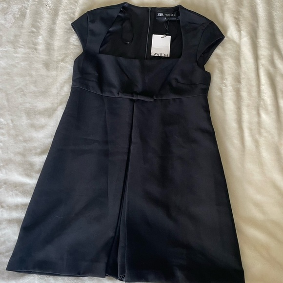 Zara Black Front Bow Romper Dress - Picture 4 of 15